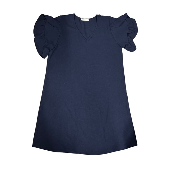 FSL Apparel Navy Women’s Med‎ V-Neck Ruffle Sleeve Flow Dress - Picture 1 of 5